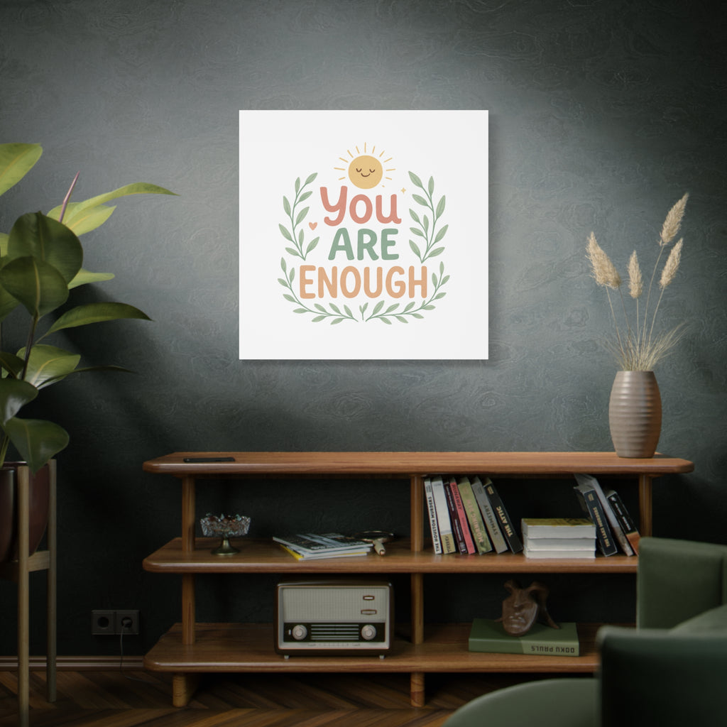 You Are Enough Canvas Wall Art — Positive Motivational Sun & Laurel Print
