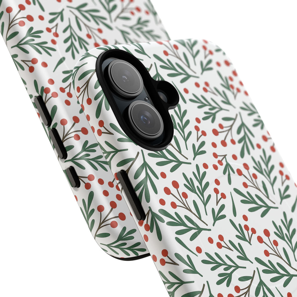 Magnetic Phone Case — Festive Holly & Berry Winter Floral