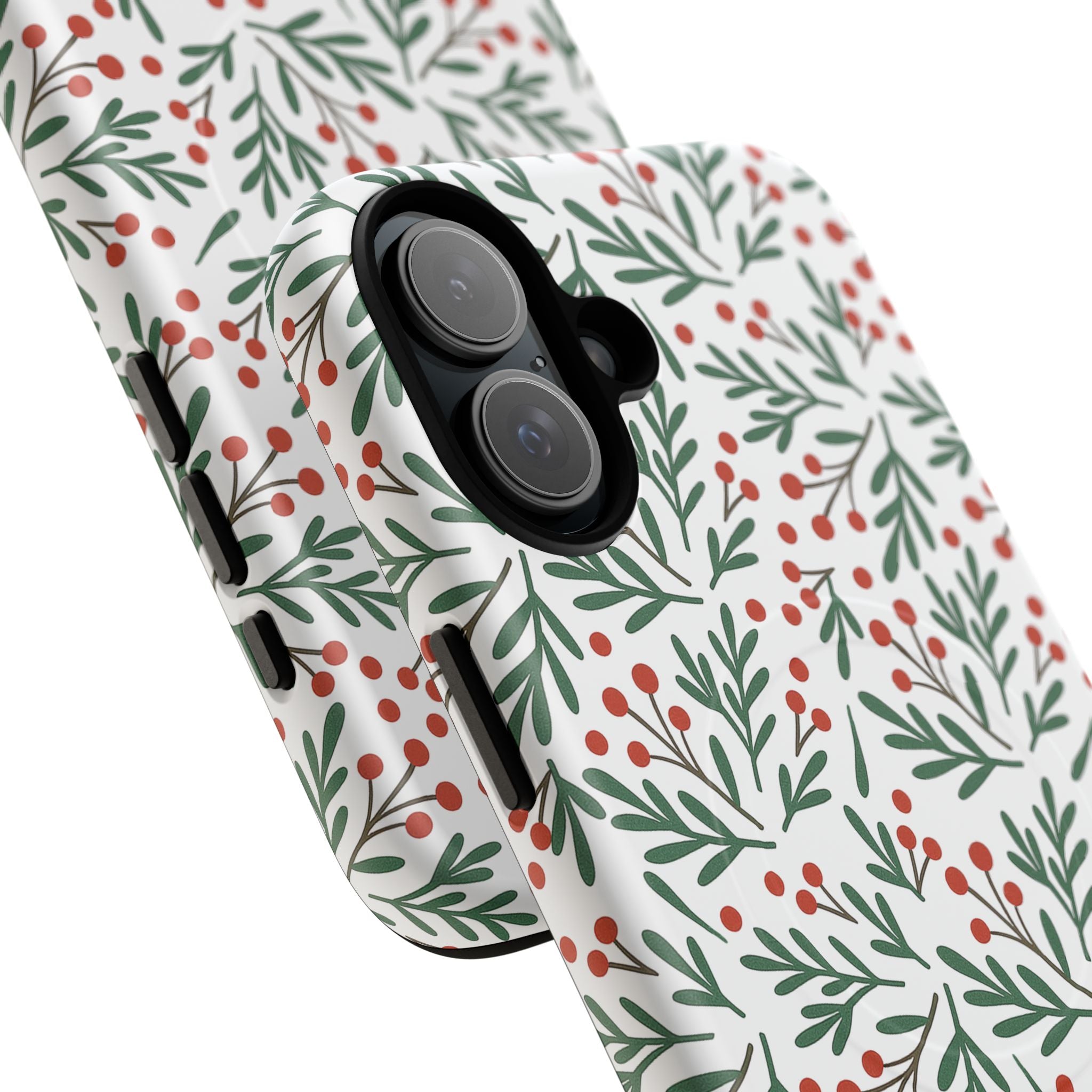 Magnetic Phone Case — Festive Holly & Berry Winter Floral