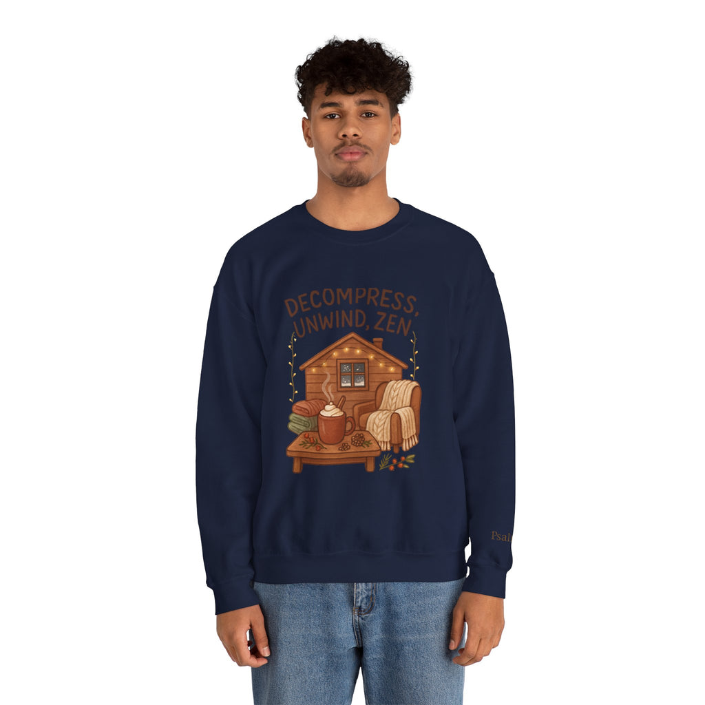 Decompress Unwind Zen Sweatshirt — Cozy Cabin Relaxation Crewneck