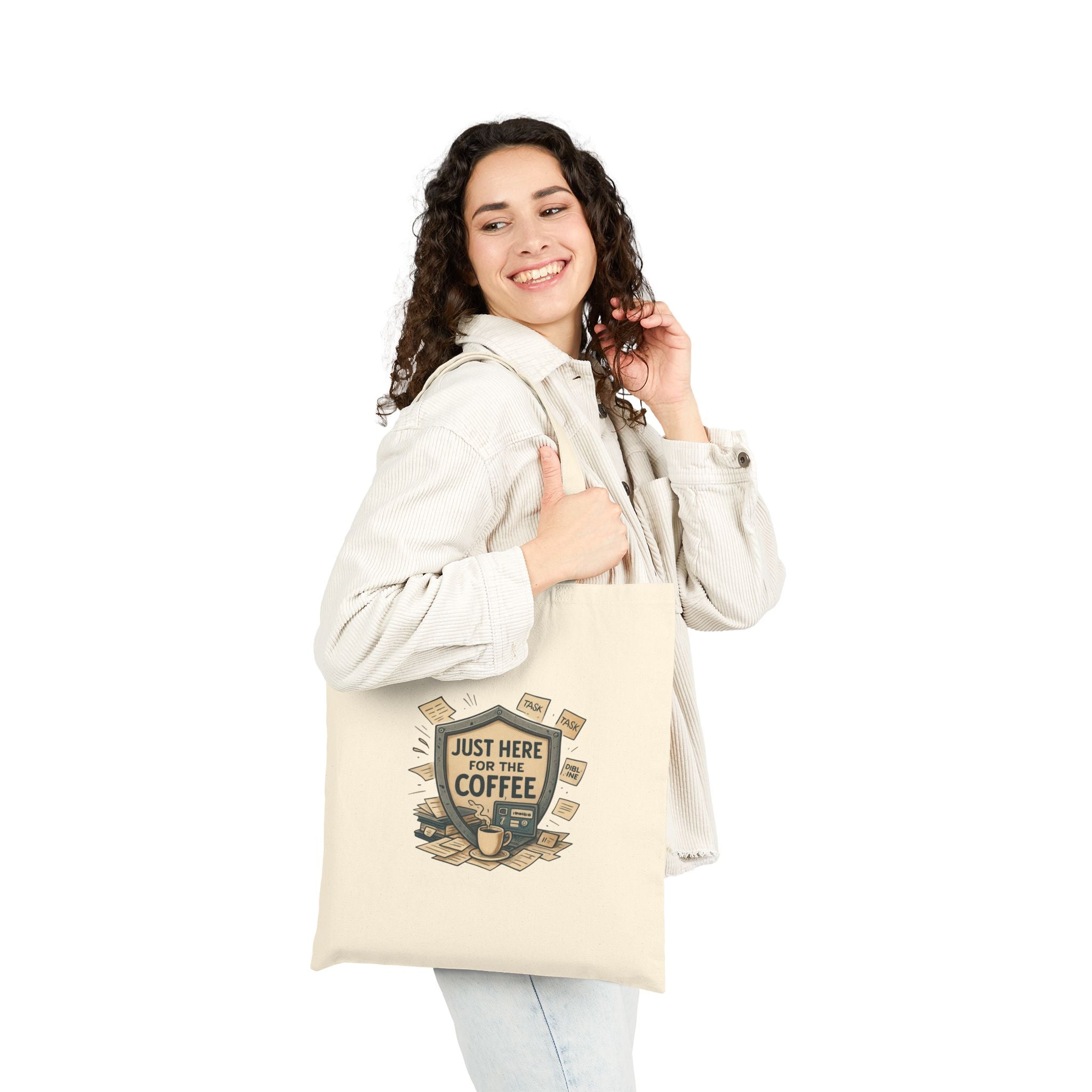 Coffee Lover Tote Bag — "Just Here for the Coffee" Canvas Grocery/Everyday Bag