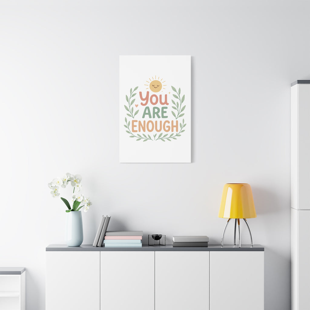 You Are Enough Canvas Wall Art — Positive Motivational Sun & Laurel Print