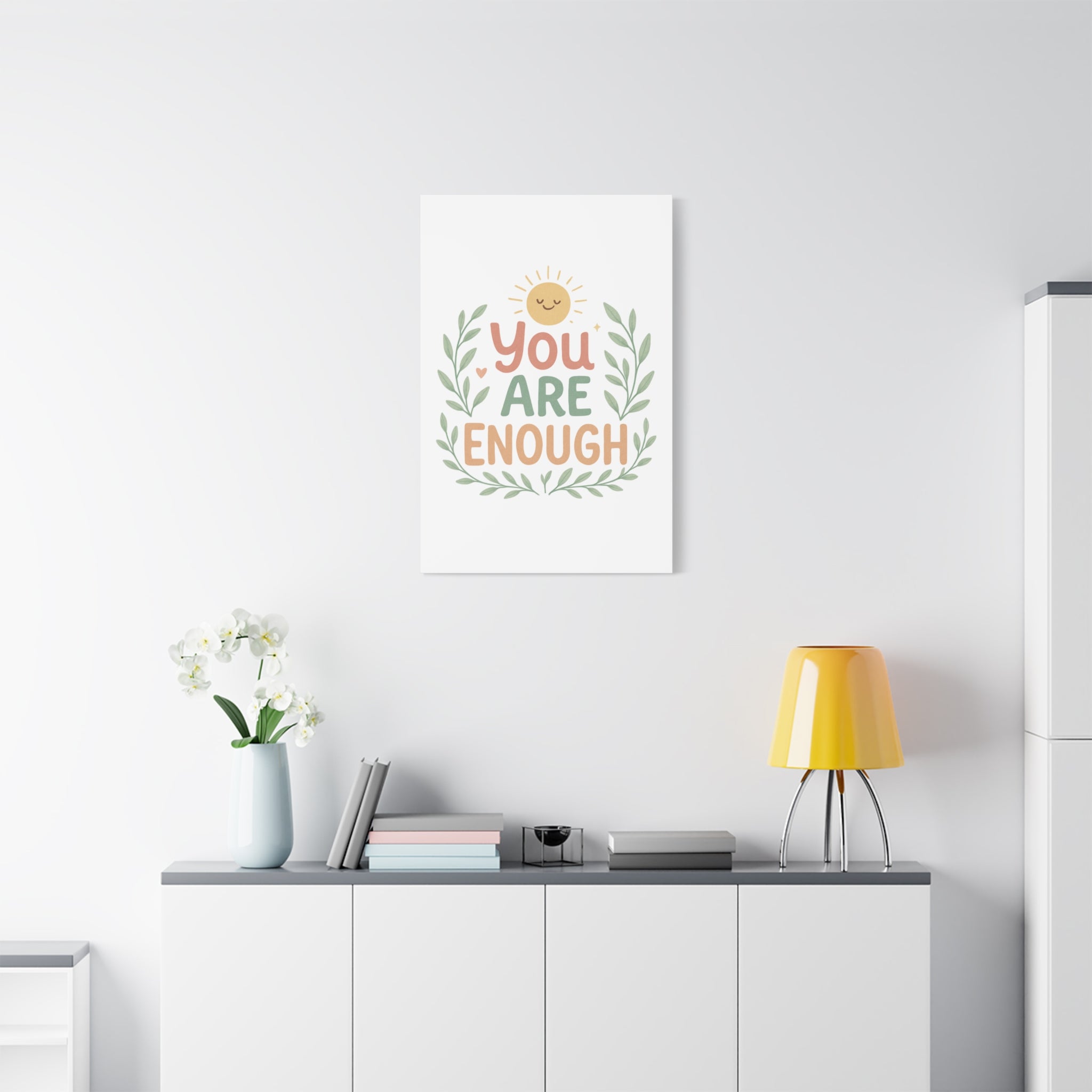 You Are Enough Canvas Wall Art — Positive Motivational Sun & Laurel Print