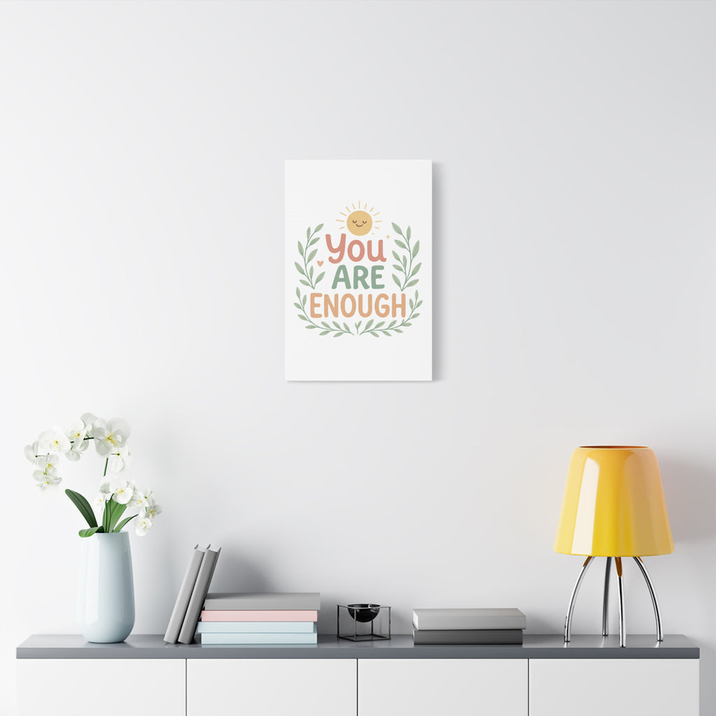 You Are Enough Canvas Wall Art — Positive Motivational Sun & Laurel Print