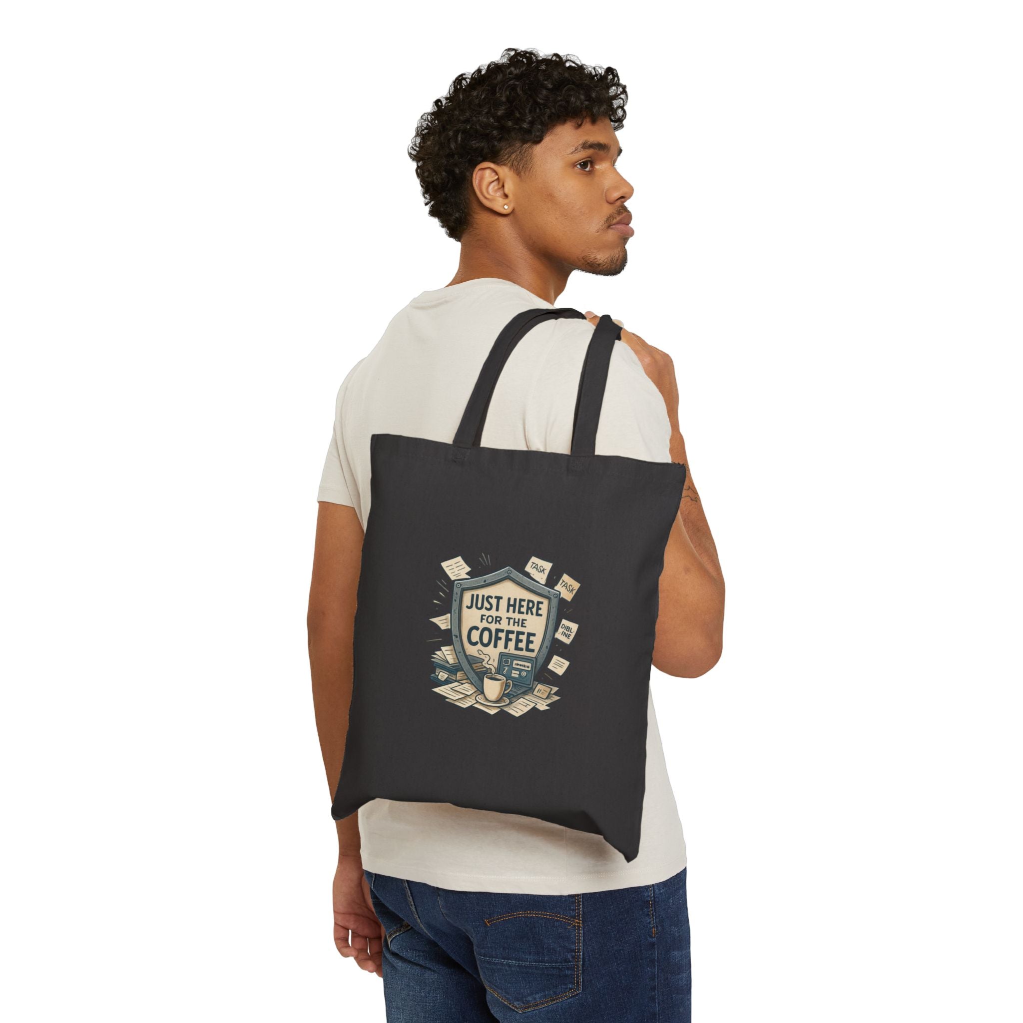 Coffee Lover Tote Bag — "Just Here for the Coffee" Canvas Grocery/Everyday Bag