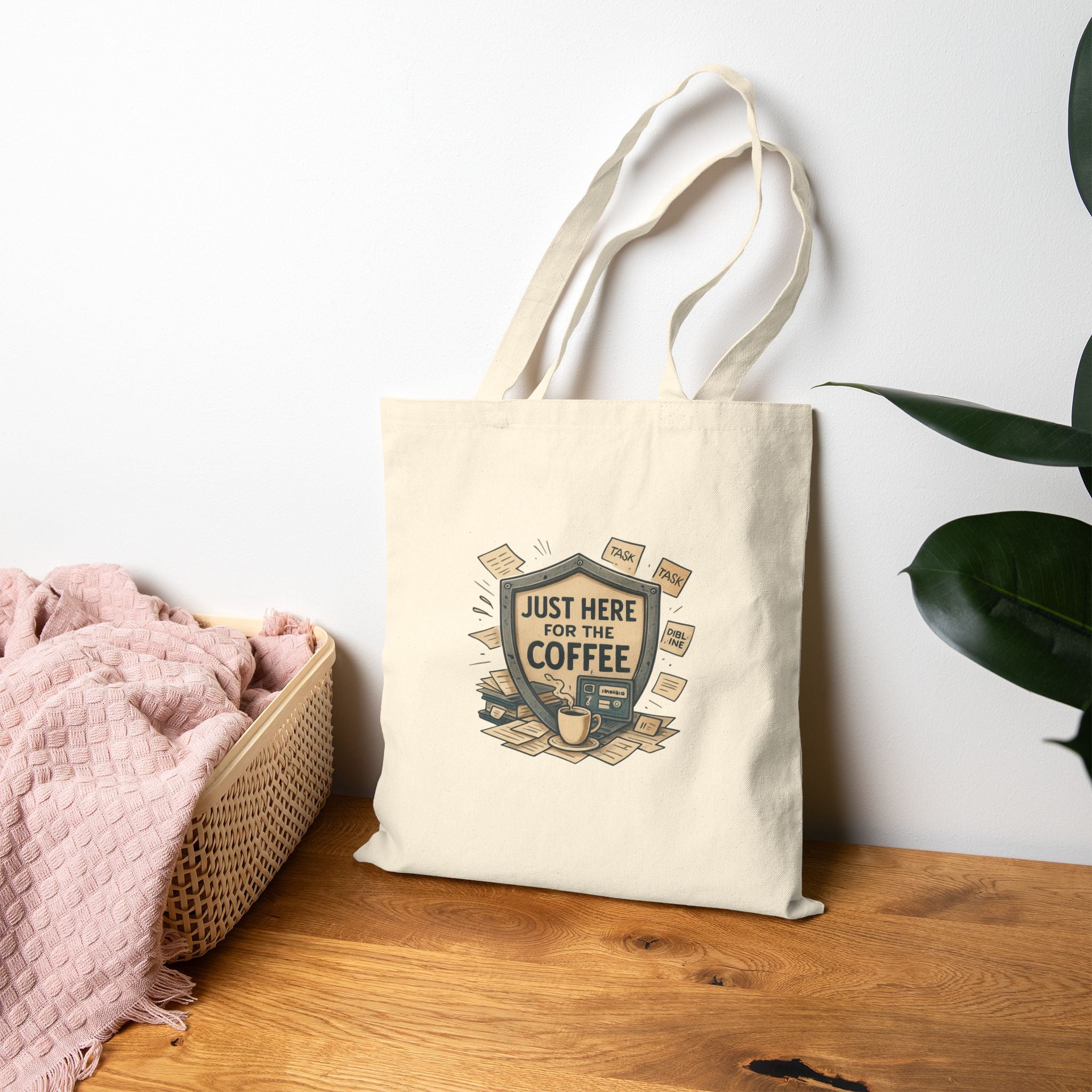 Coffee Lover Tote Bag — "Just Here for the Coffee" Canvas Grocery/Everyday Bag