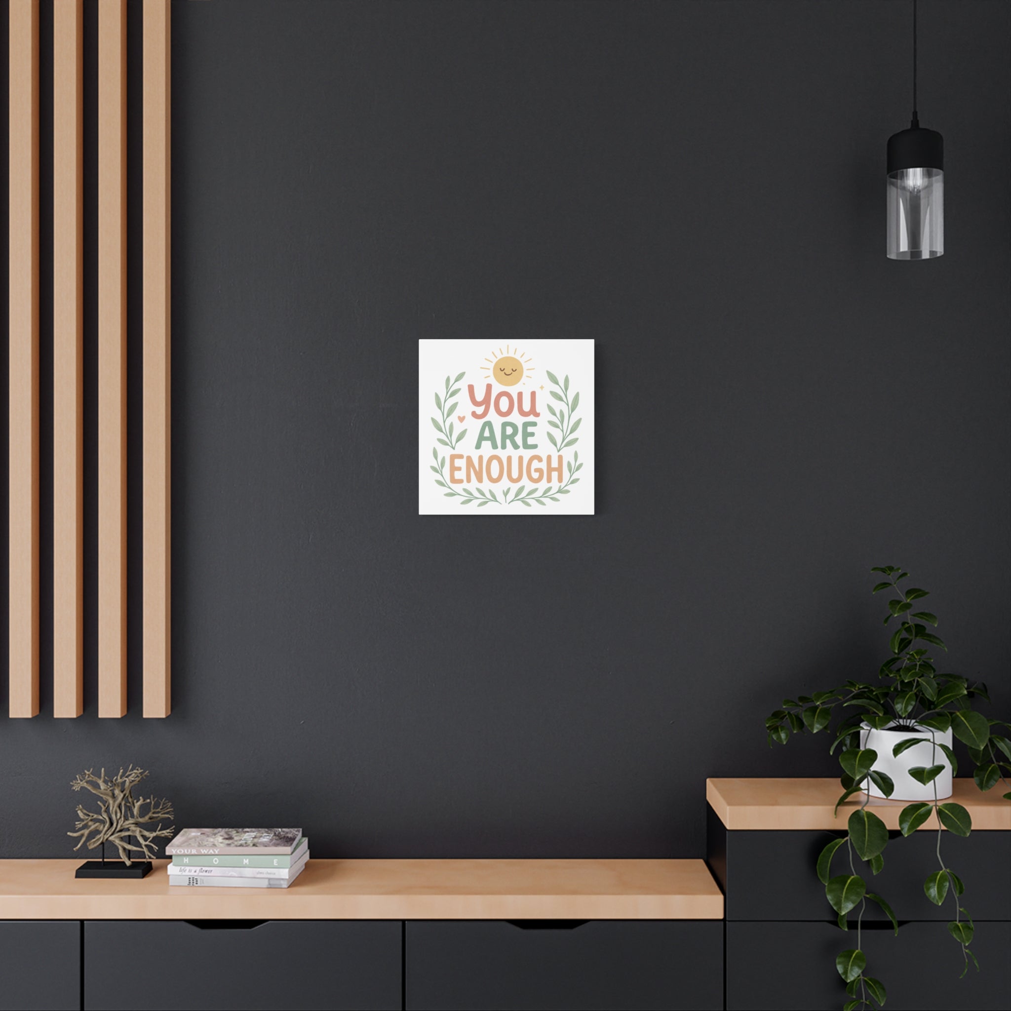 You Are Enough Canvas Wall Art — Positive Motivational Sun & Laurel Print