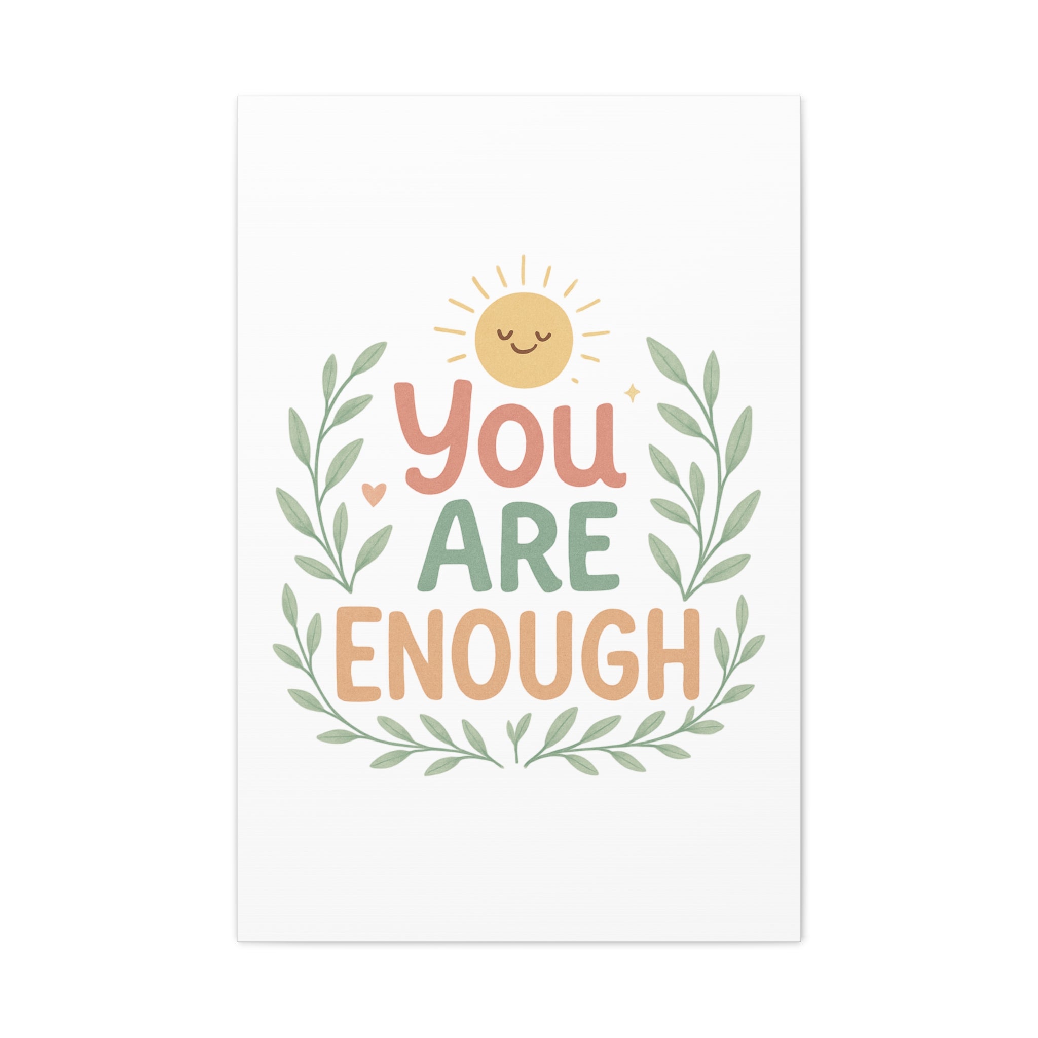 You Are Enough Canvas Wall Art — Positive Motivational Sun & Laurel Print