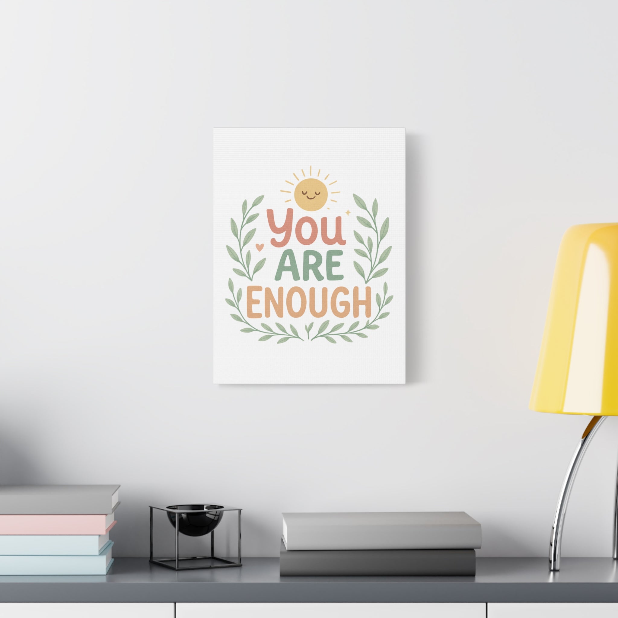 You Are Enough Canvas Wall Art — Positive Motivational Sun & Laurel Print