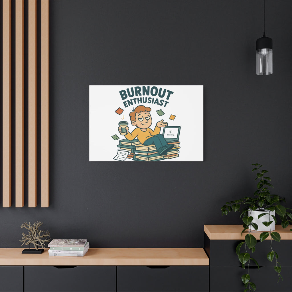 Burnout Enthusiast Canvas Print — Funny Office Wall Art for Overworked Professionals
