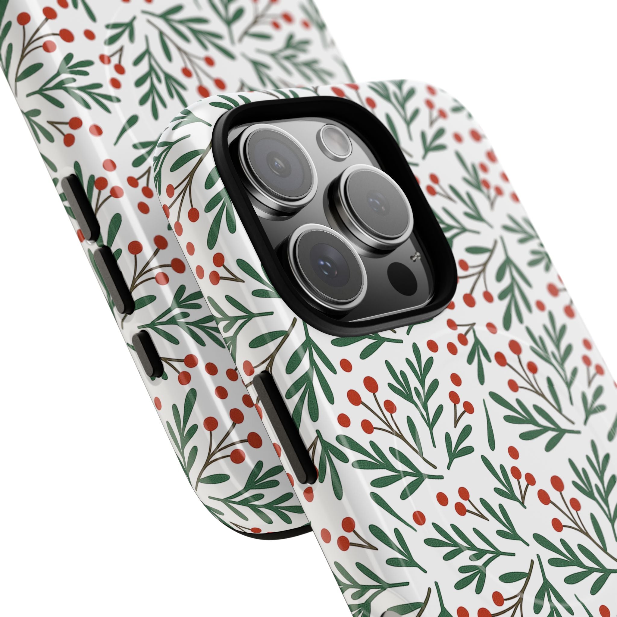 Magnetic Phone Case — Festive Holly & Berry Winter Floral