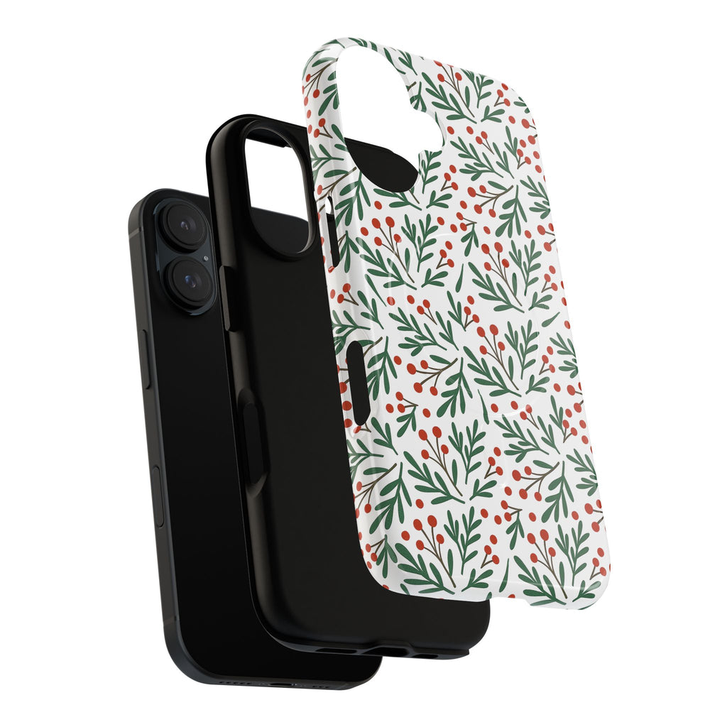 Magnetic Phone Case — Festive Holly & Berry Winter Floral