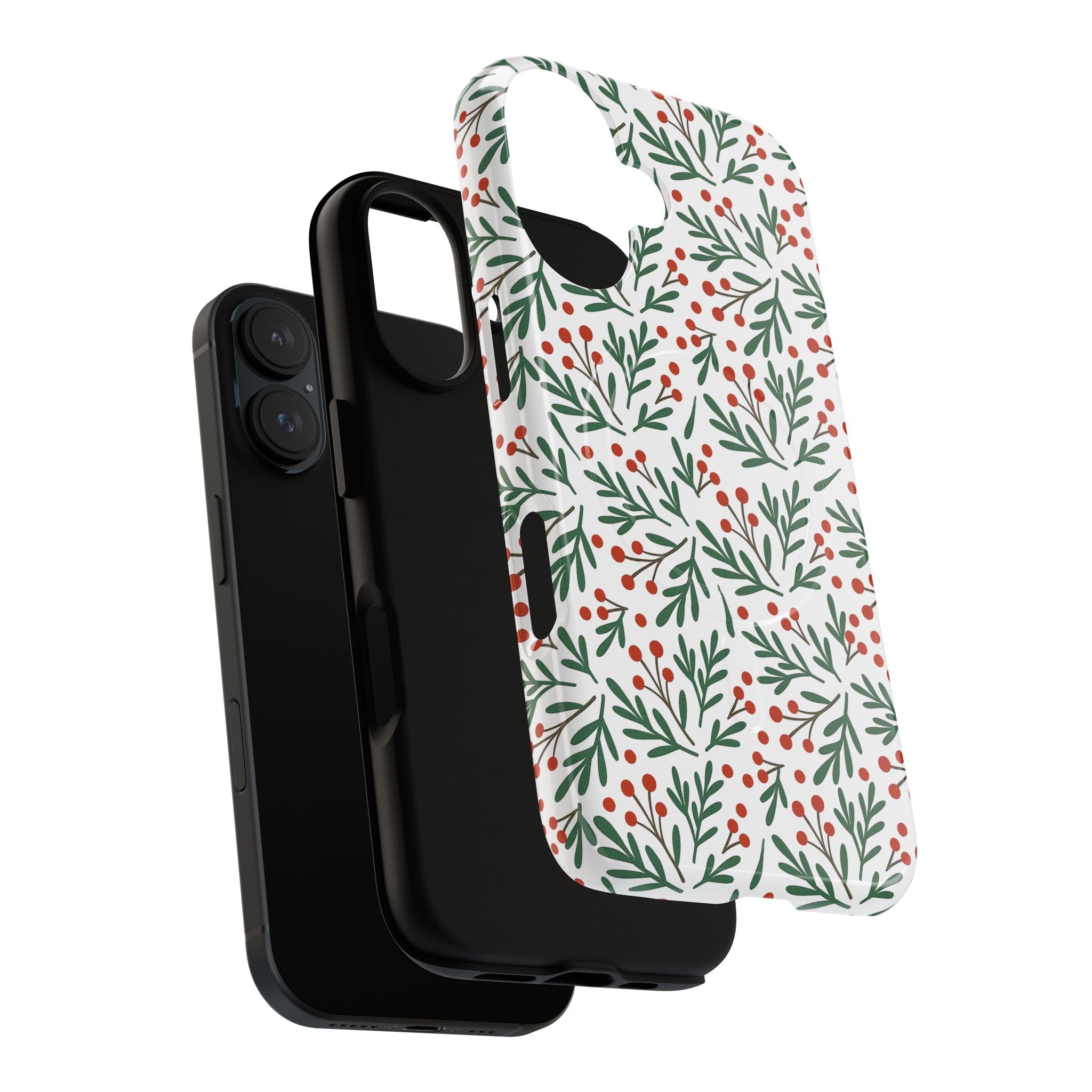 Magnetic Phone Case — Festive Holly & Berry Winter Floral