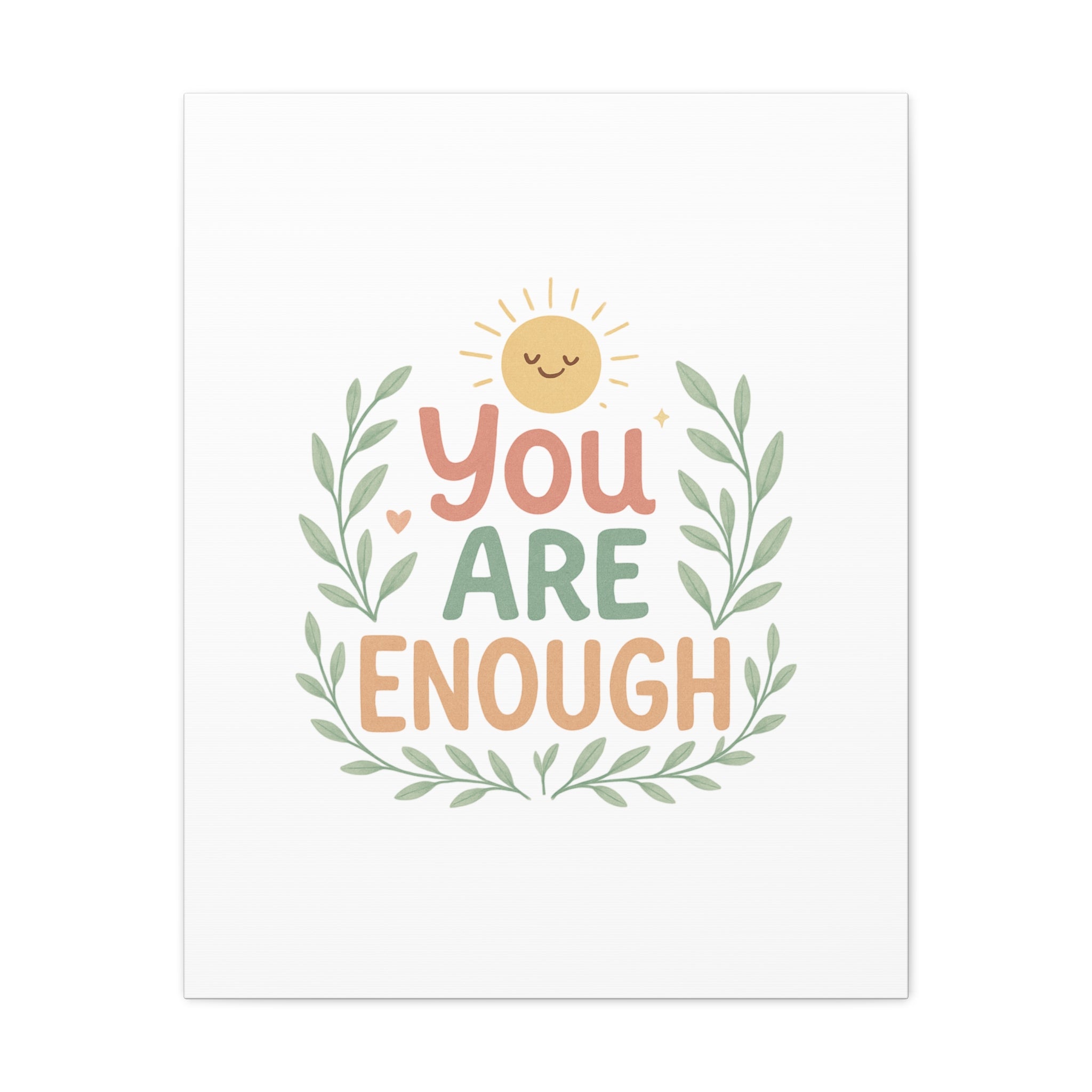 You Are Enough Canvas Wall Art — Positive Motivational Sun & Laurel Print