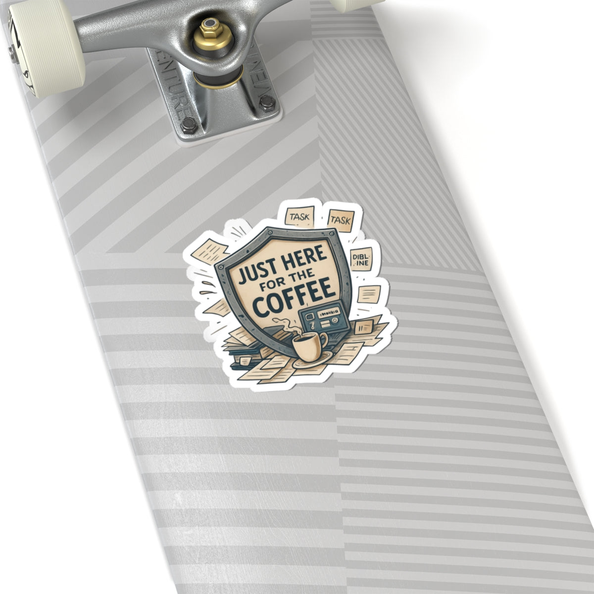 Just Here for the Coffee Kiss-Cut Sticker — Retro Coffee Badge Laptop Decal