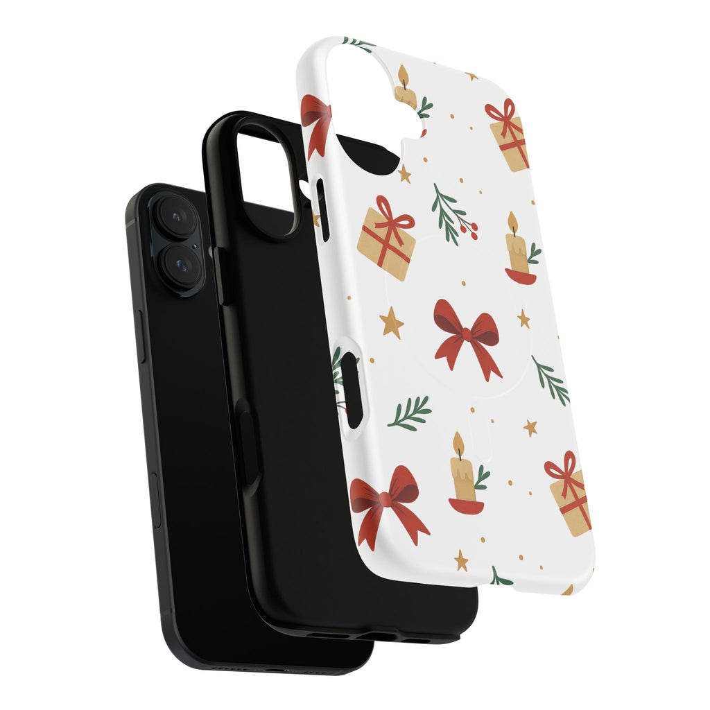 Holiday Gift Pattern Phone Case — Magnetic Tough Case with Bows, Candles & Presents