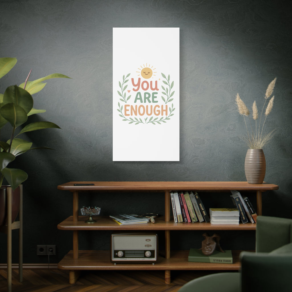 You Are Enough Canvas Wall Art — Positive Motivational Sun & Laurel Print