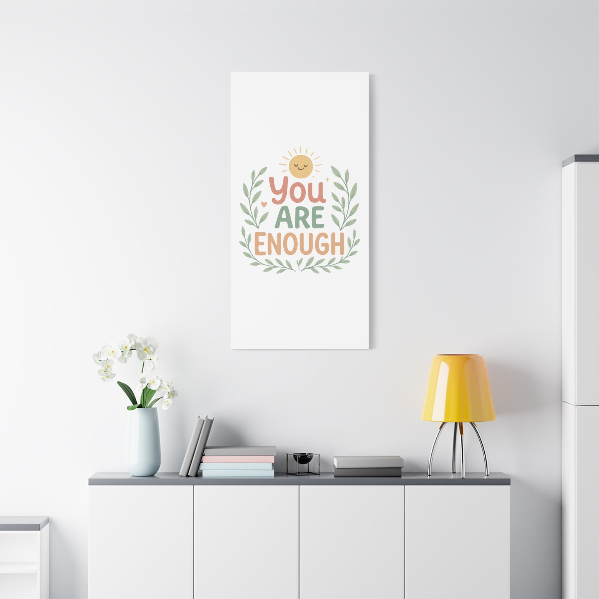 You Are Enough Canvas Wall Art — Positive Motivational Sun & Laurel Print