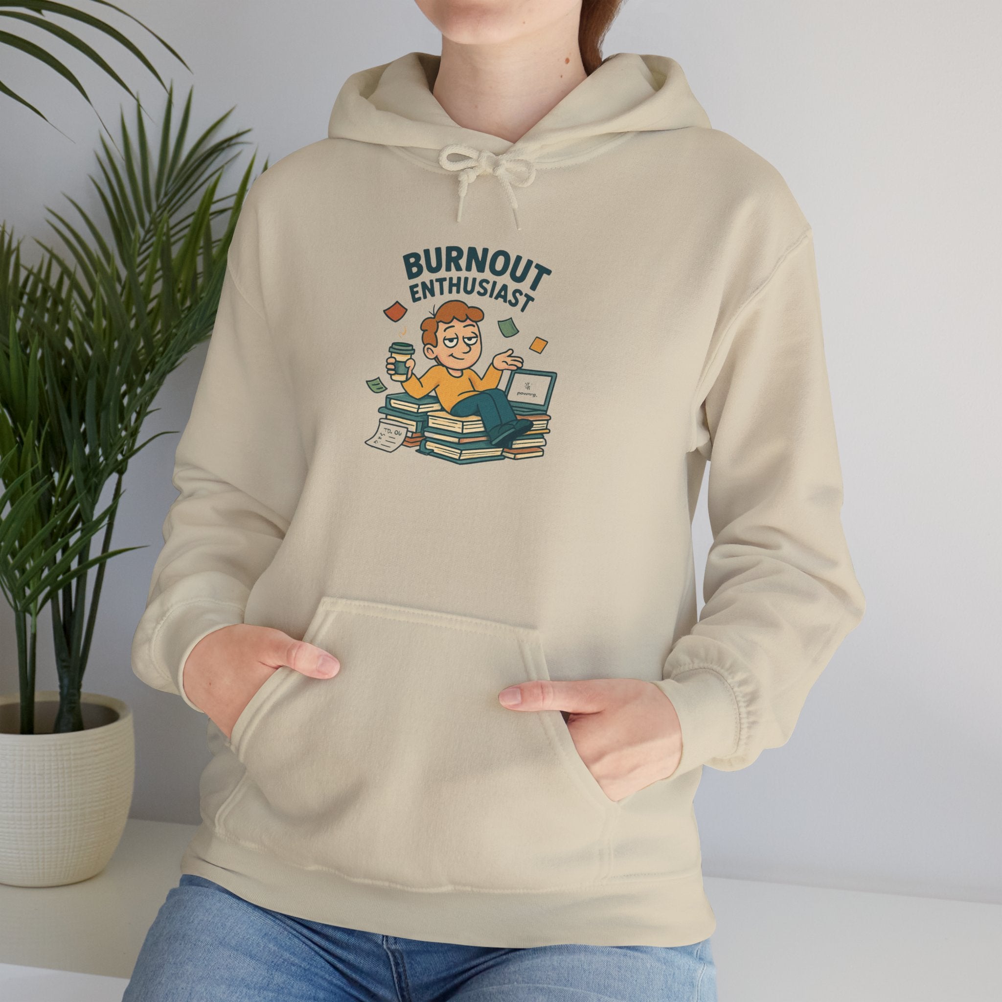 Burnout Enthusiast Hoodie — Funny Exhausted Worker Graphic Pullover