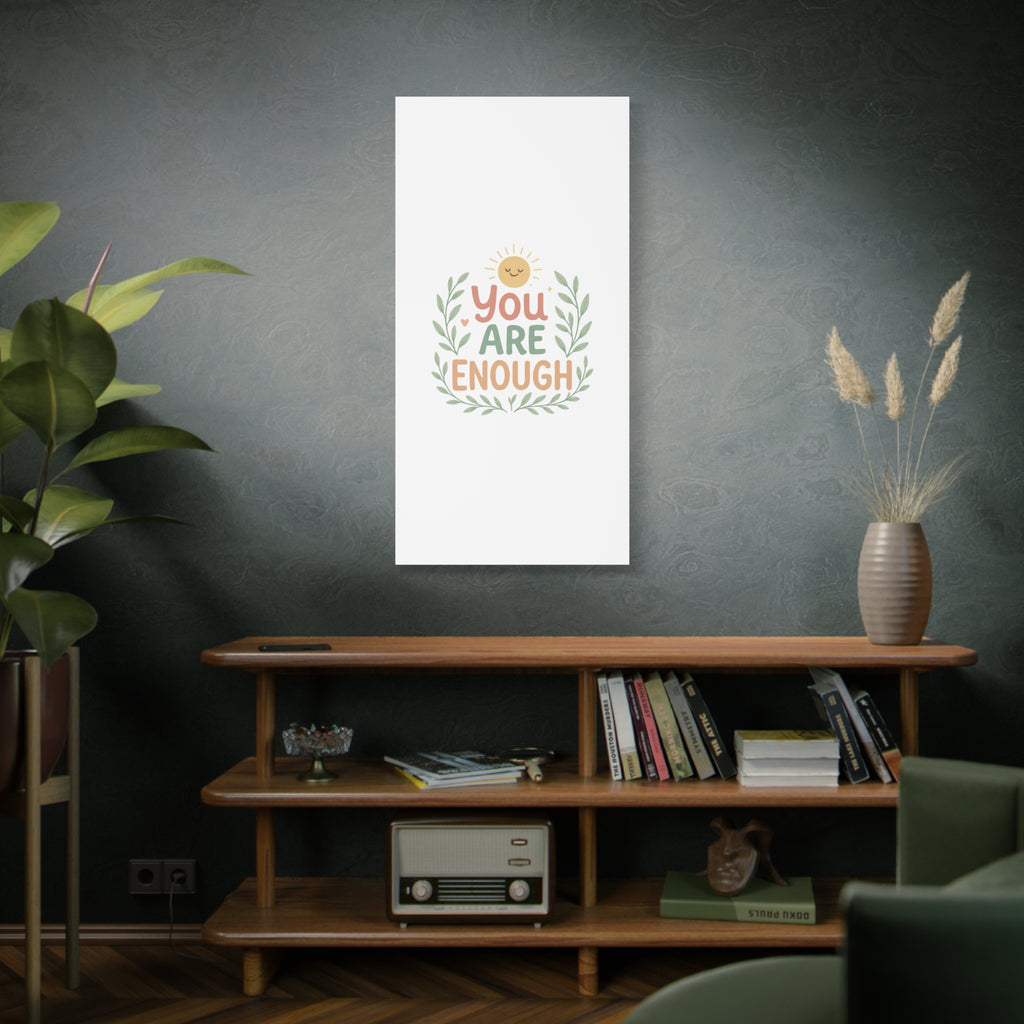 You Are Enough Canvas Wall Art — Positive Motivational Sun & Laurel Print