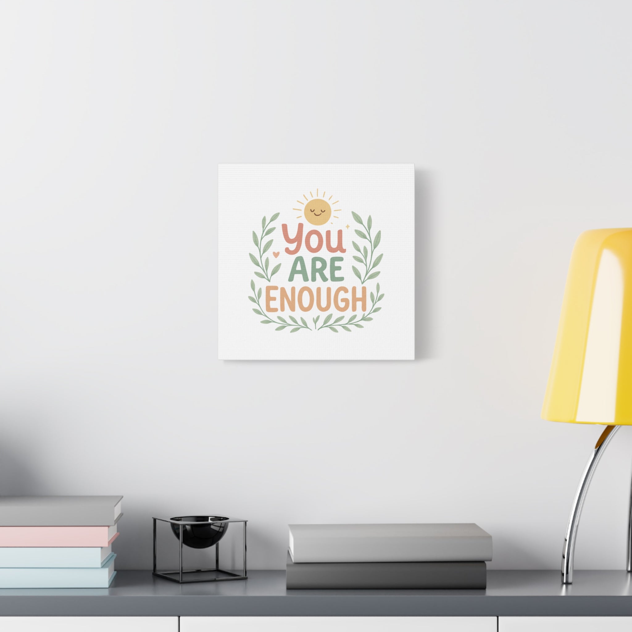You Are Enough Canvas Wall Art — Positive Motivational Sun & Laurel Print