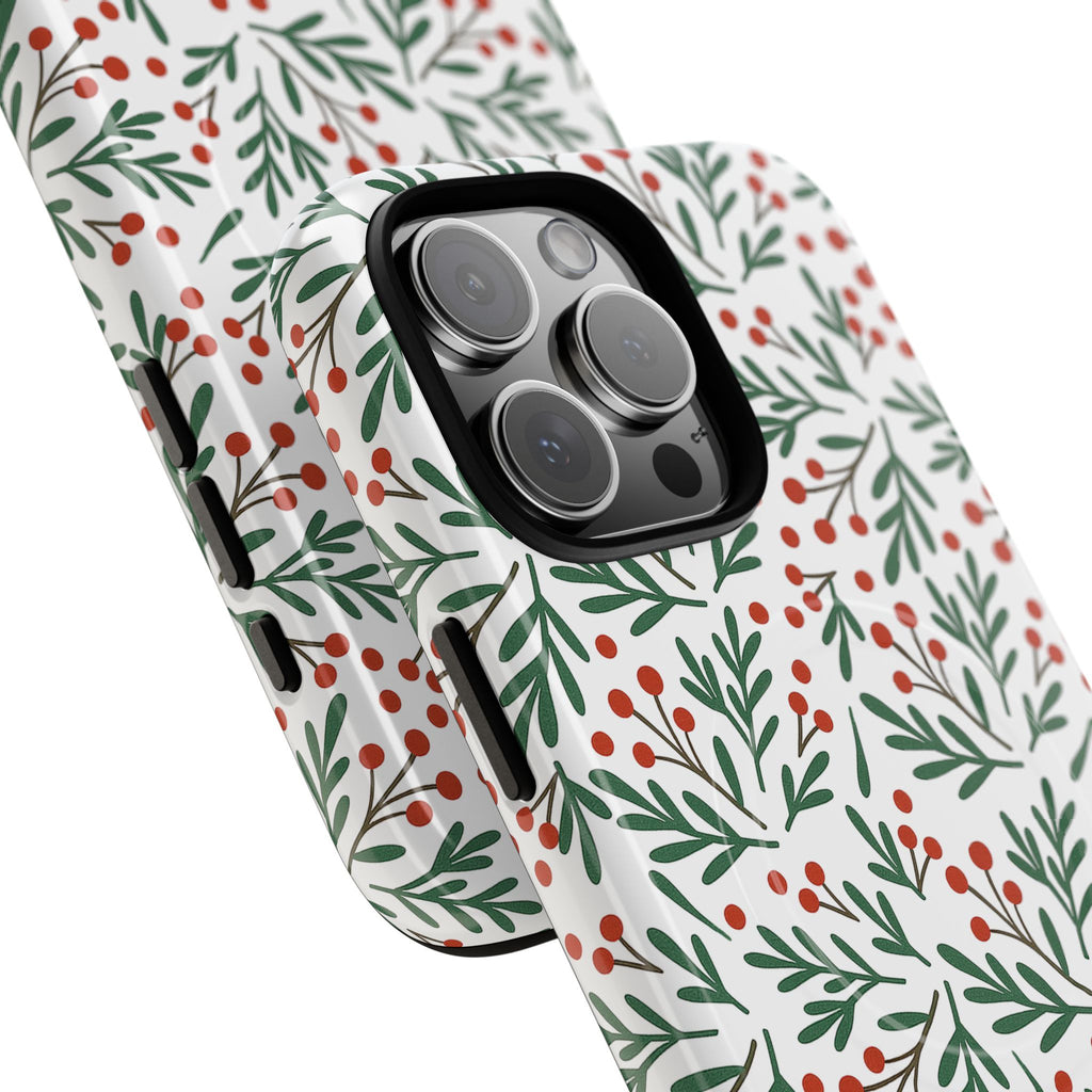 Magnetic Phone Case — Festive Holly & Berry Winter Floral