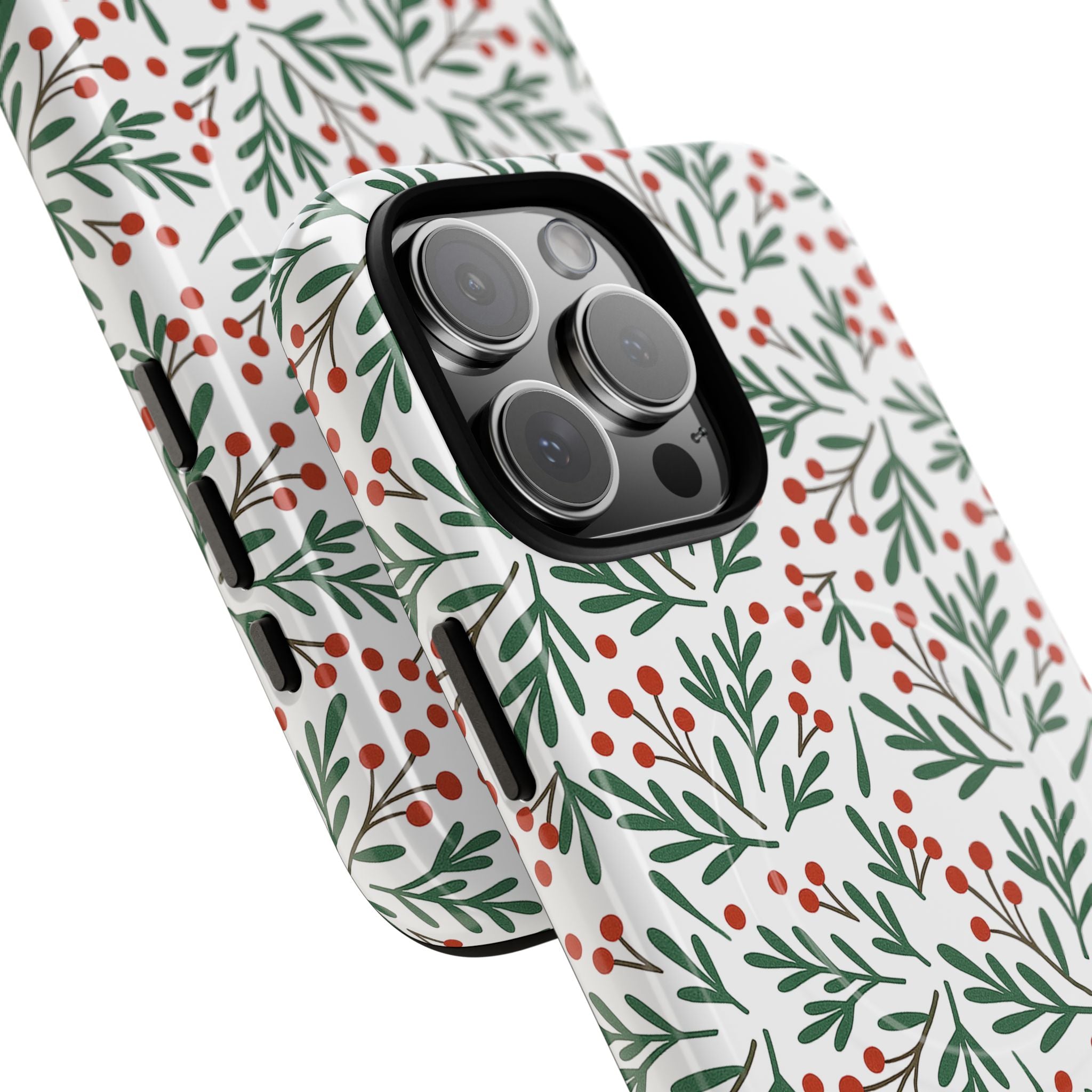 Magnetic Phone Case — Festive Holly & Berry Winter Floral
