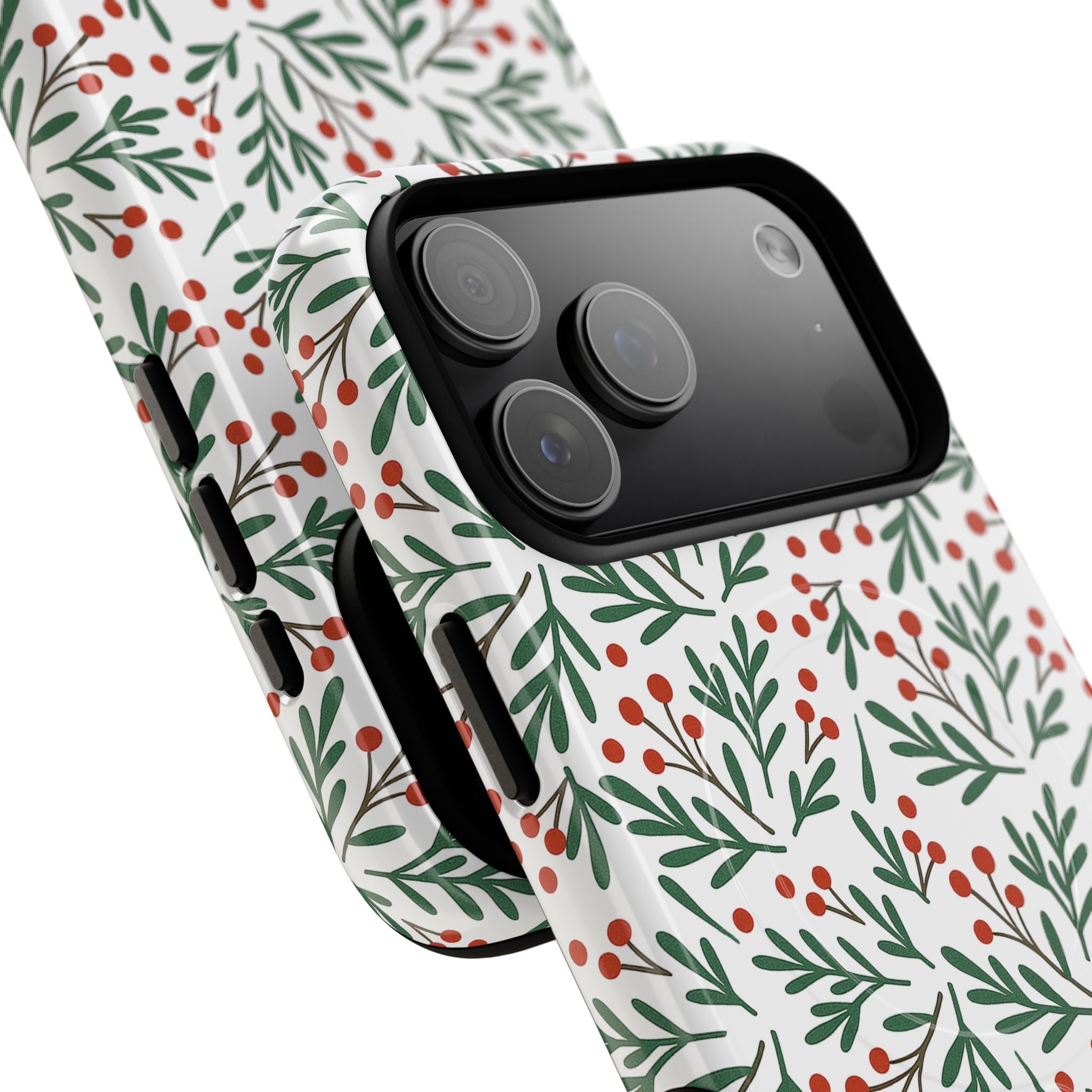 Magnetic Phone Case — Festive Holly & Berry Winter Floral