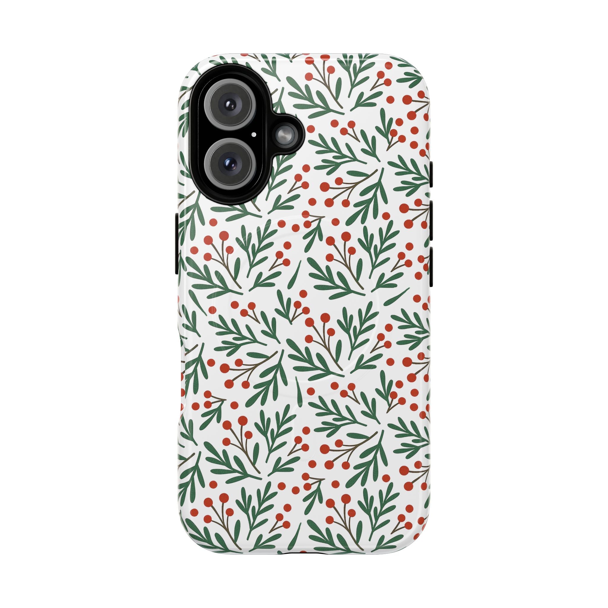 Magnetic Phone Case — Festive Holly & Berry Winter Floral