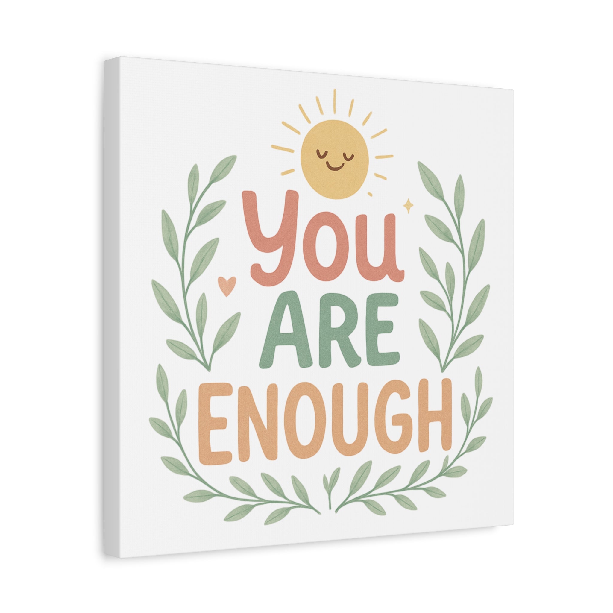 You Are Enough Canvas Wall Art — Positive Motivational Sun & Laurel Print