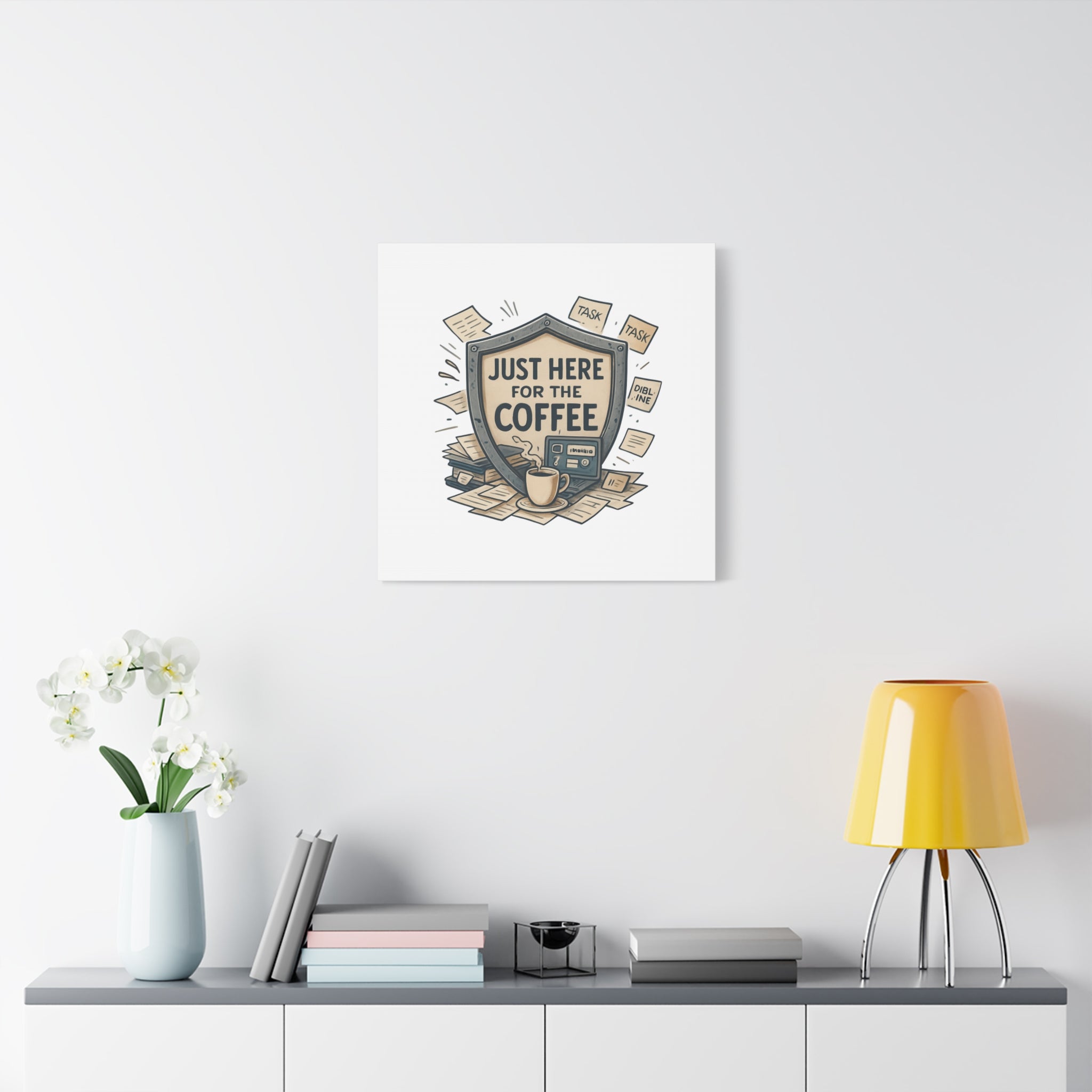 Just Here for the Coffee Canvas Wall Art — Funny Office Coffee Decor