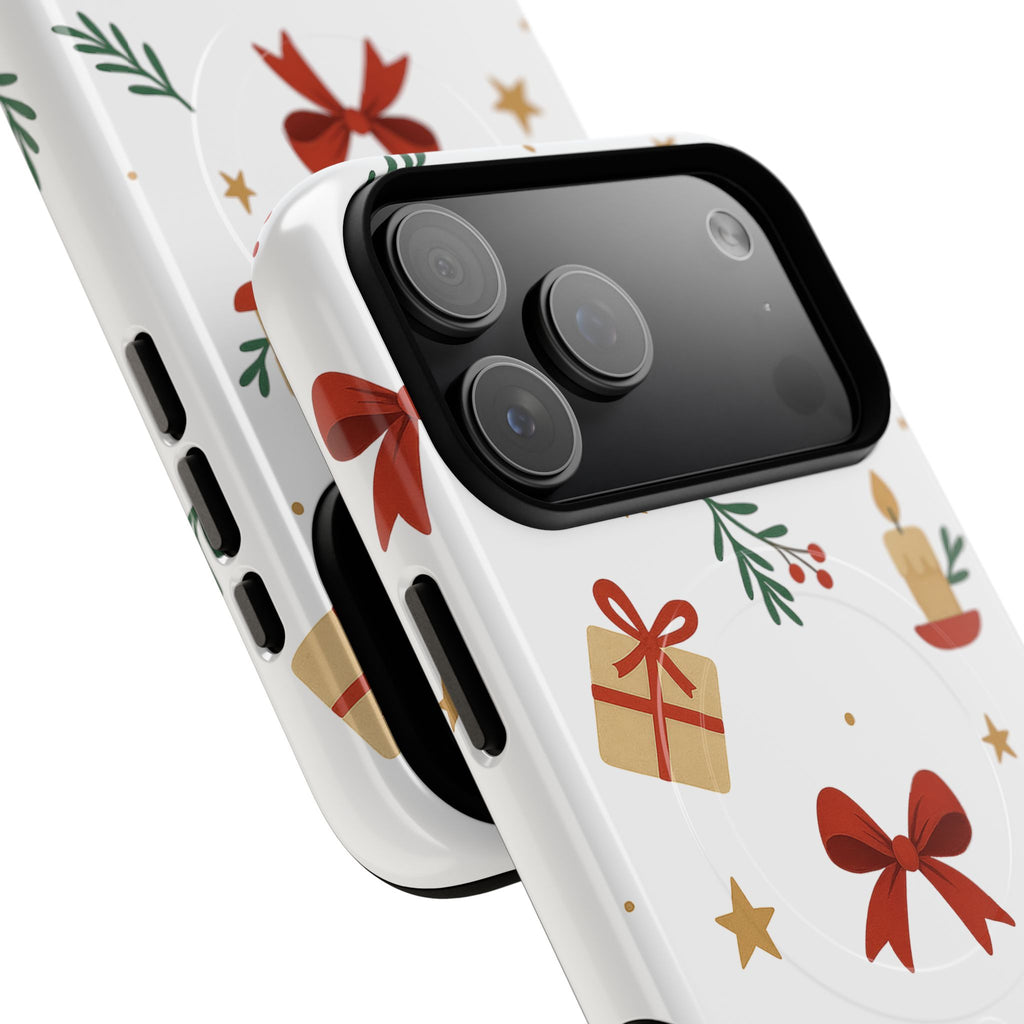 Holiday Gift Pattern Phone Case — Magnetic Tough Case with Bows, Candles & Presents