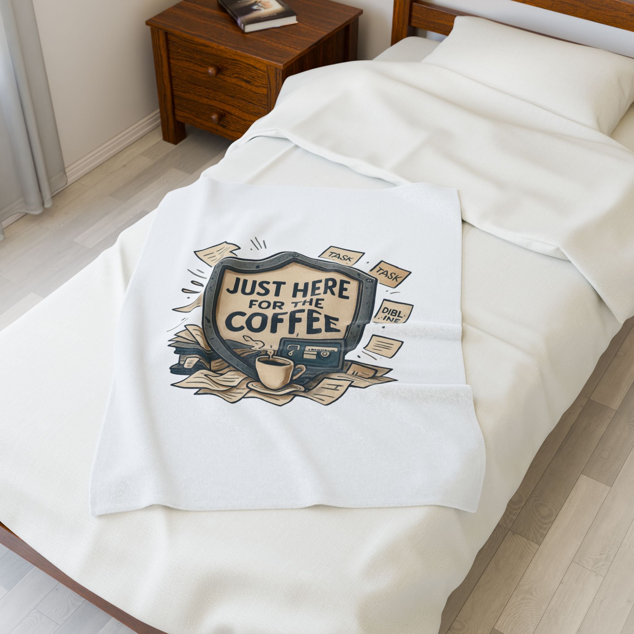 Coffee Shield Velveteen Plush Blanket — "Just Here for the Coffee" Cozy Throw