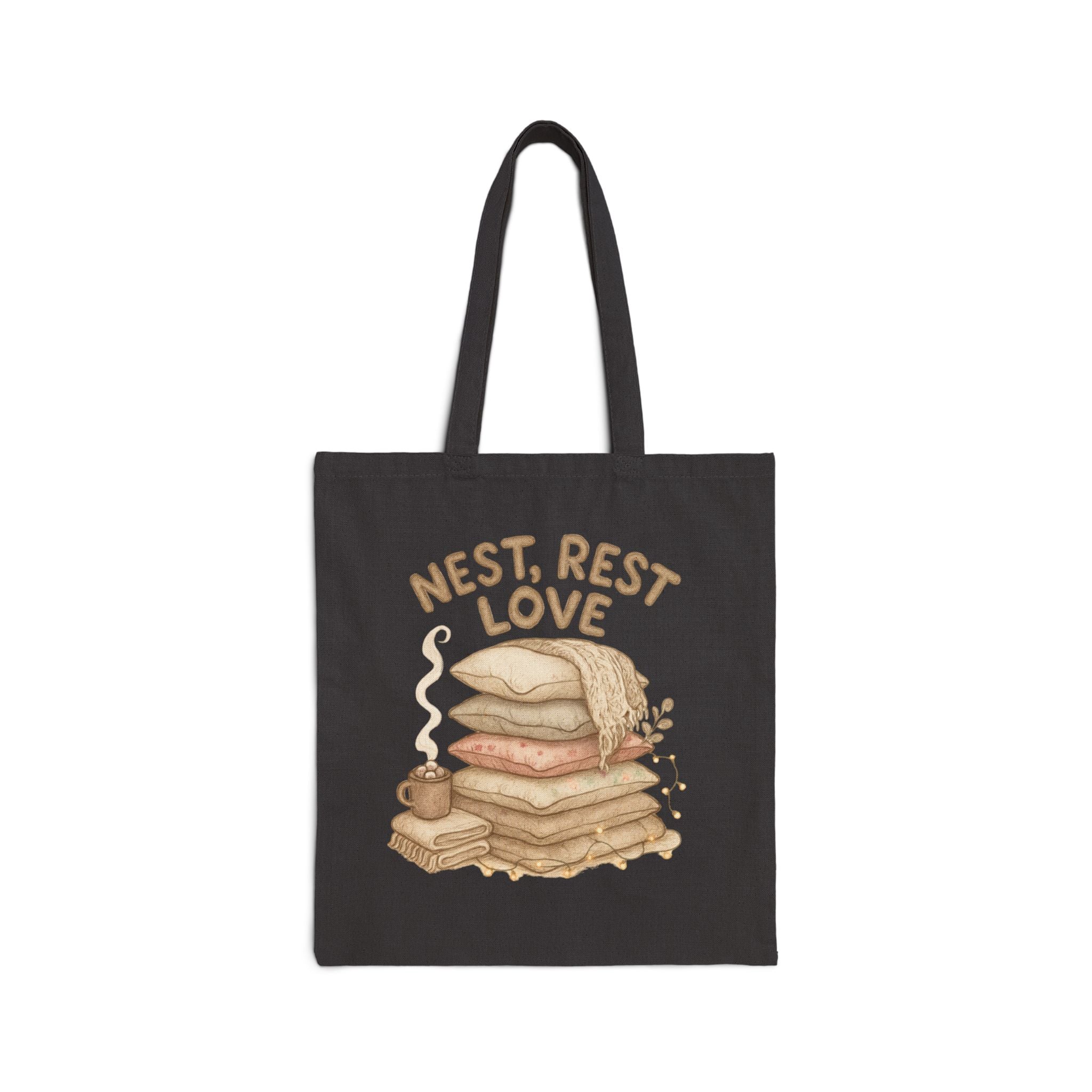 Cotton Tote Bag - Nest Rest Love Cozy Pillow Stack Eco