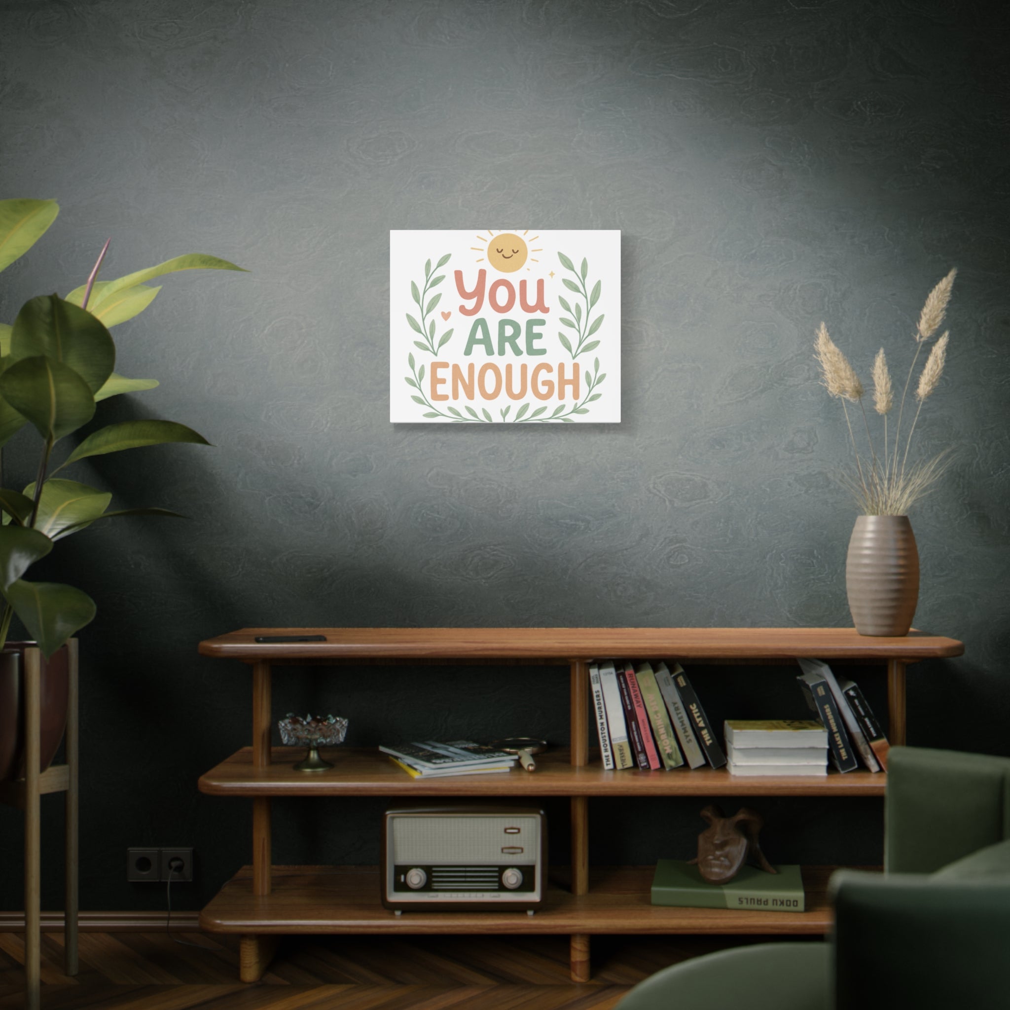 You Are Enough Canvas Wall Art — Positive Motivational Sun & Laurel Print