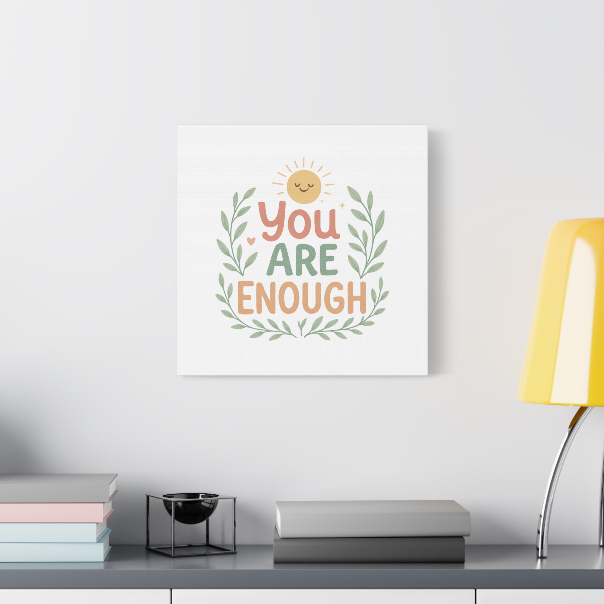 You Are Enough Canvas Wall Art — Positive Motivational Sun & Laurel Print