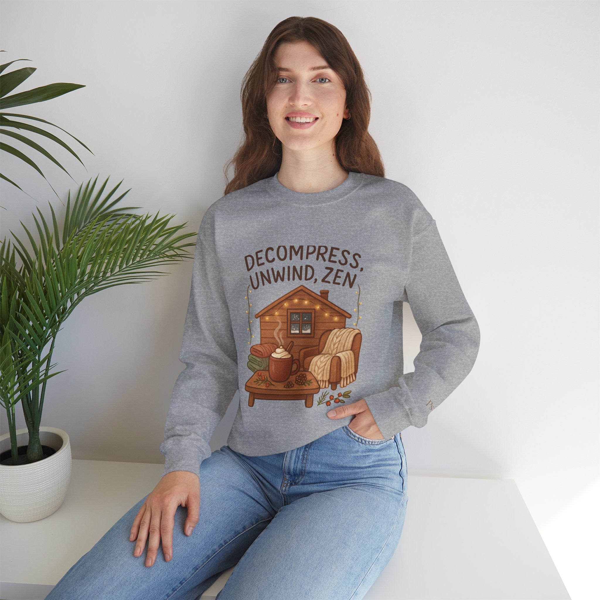 Decompress Unwind Zen Sweatshirt — Cozy Cabin Relaxation Crewneck