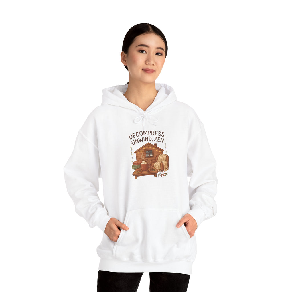 Zen Cabin Hoodie — "Unwind, Zen" Cozy Retreat Hoodie