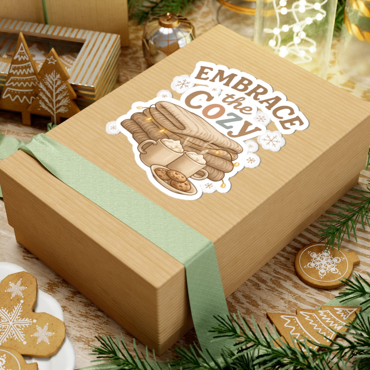 Cozy Hot Cocoa, Blankets & Cookies Kiss-Cut Sticker