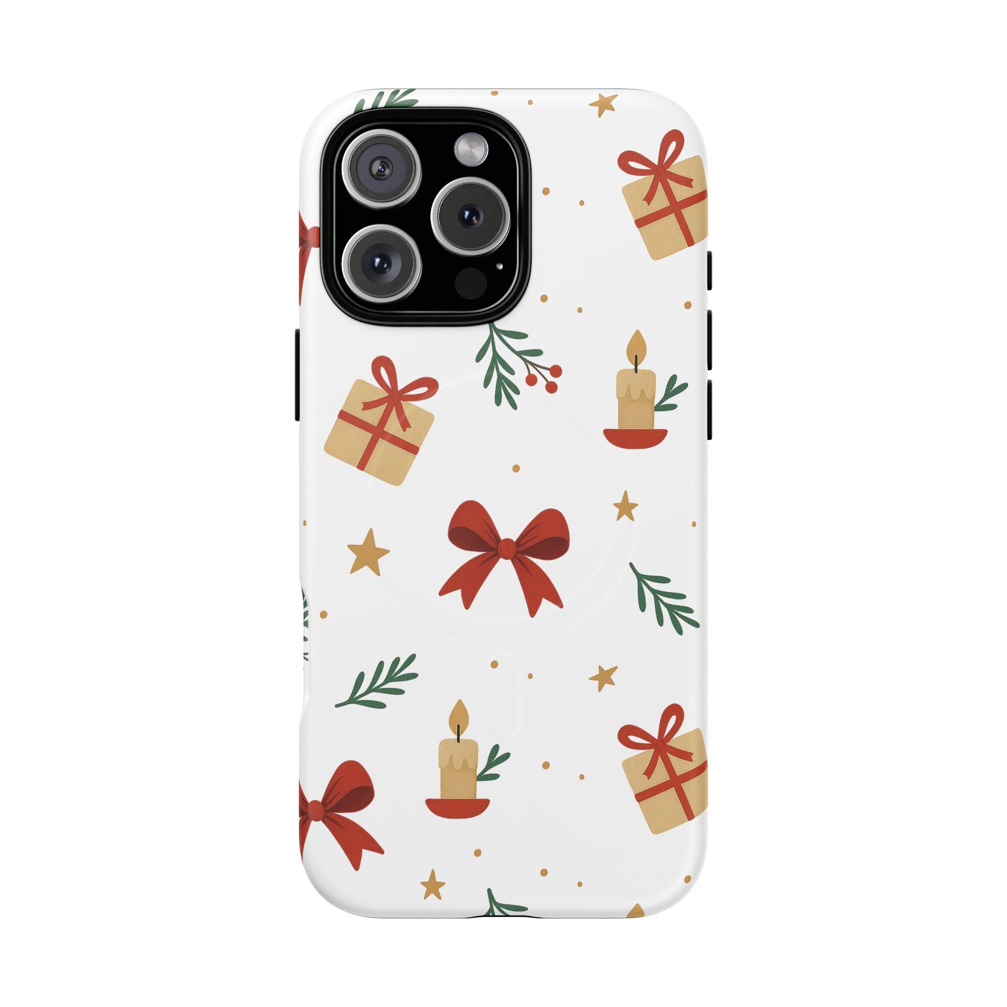 Holiday Gift Pattern Phone Case — Magnetic Tough Case with Bows, Candles & Presents