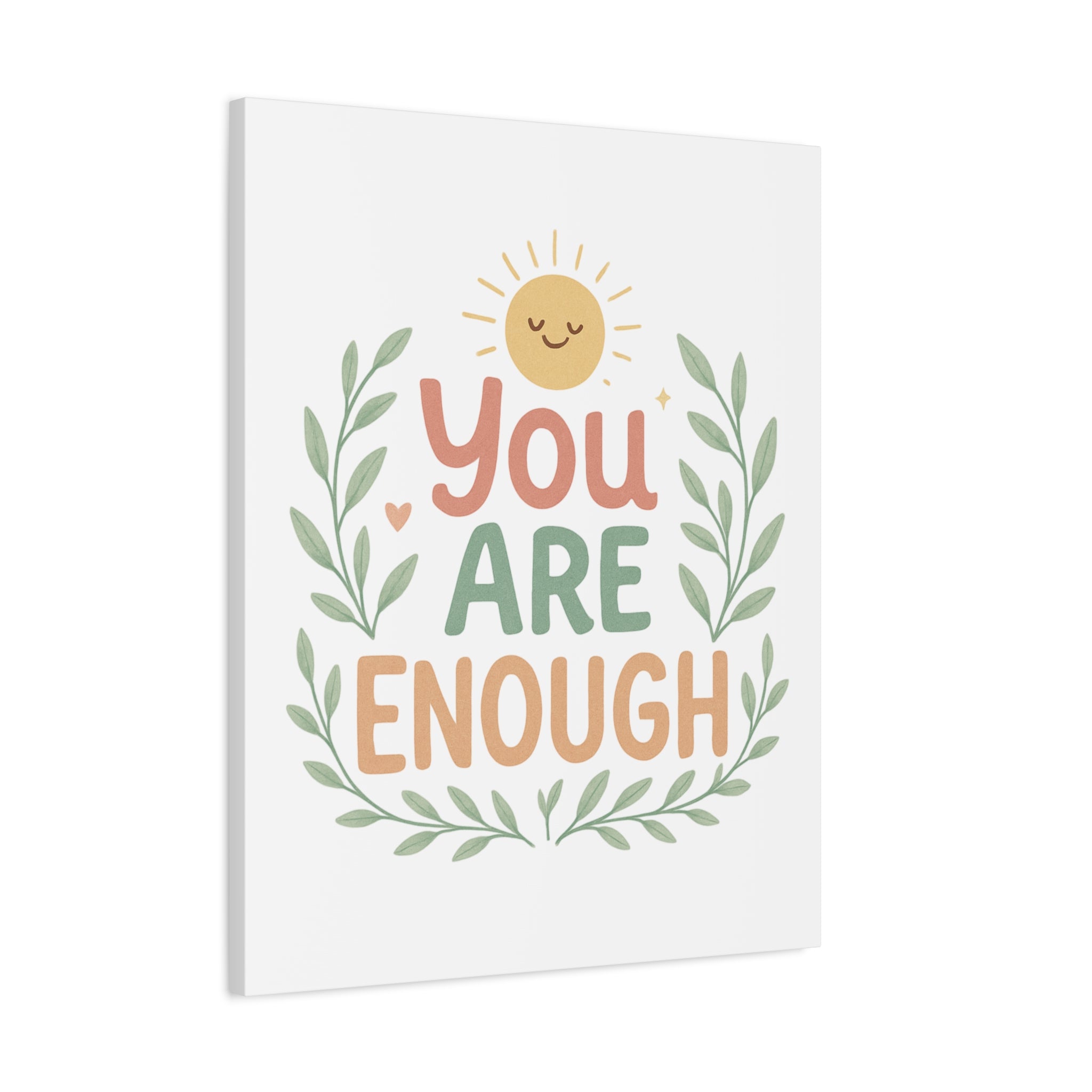 You Are Enough Canvas Wall Art — Positive Motivational Sun & Laurel Print