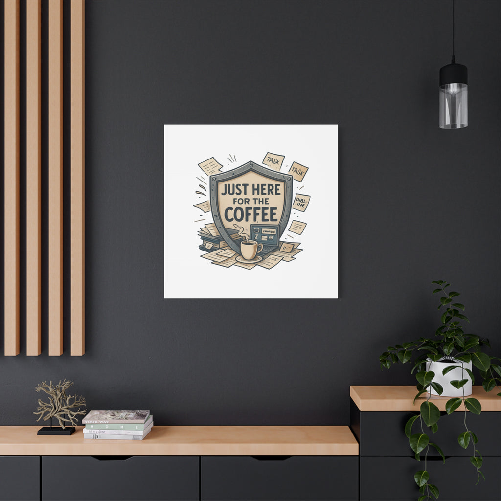 Just Here for the Coffee Canvas Wall Art — Funny Office Coffee Decor