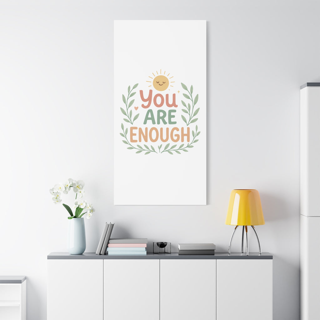 You Are Enough Canvas Wall Art — Positive Motivational Sun & Laurel Print