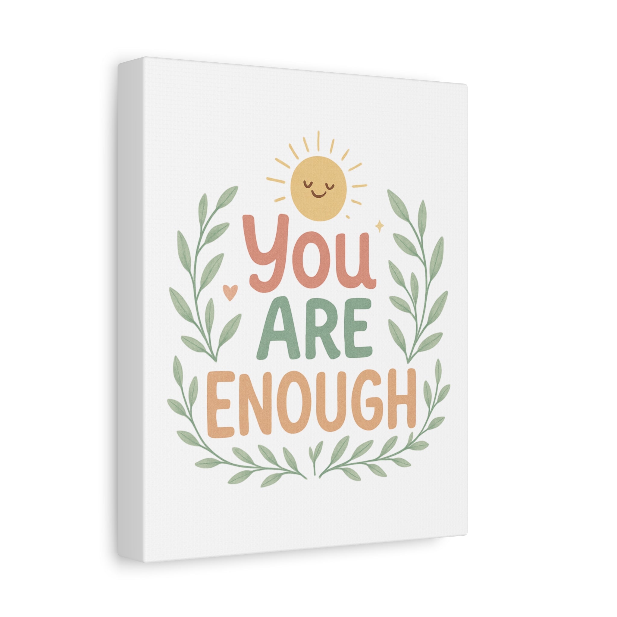 You Are Enough Canvas Wall Art — Positive Motivational Sun & Laurel Print