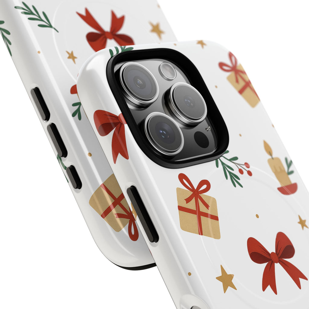 Holiday Gift Pattern Phone Case — Magnetic Tough Case with Bows, Candles & Presents