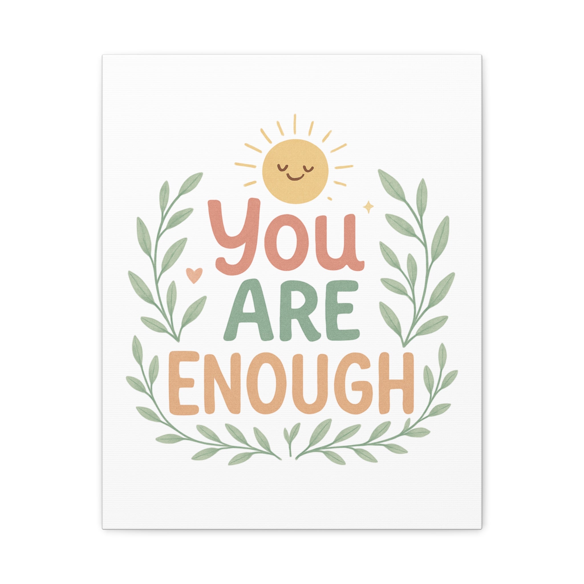 You Are Enough Canvas Wall Art — Positive Motivational Sun & Laurel Print