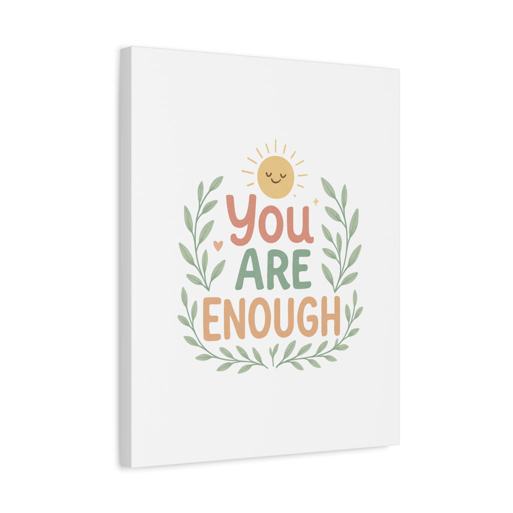 You Are Enough Canvas Wall Art — Positive Motivational Sun & Laurel Print