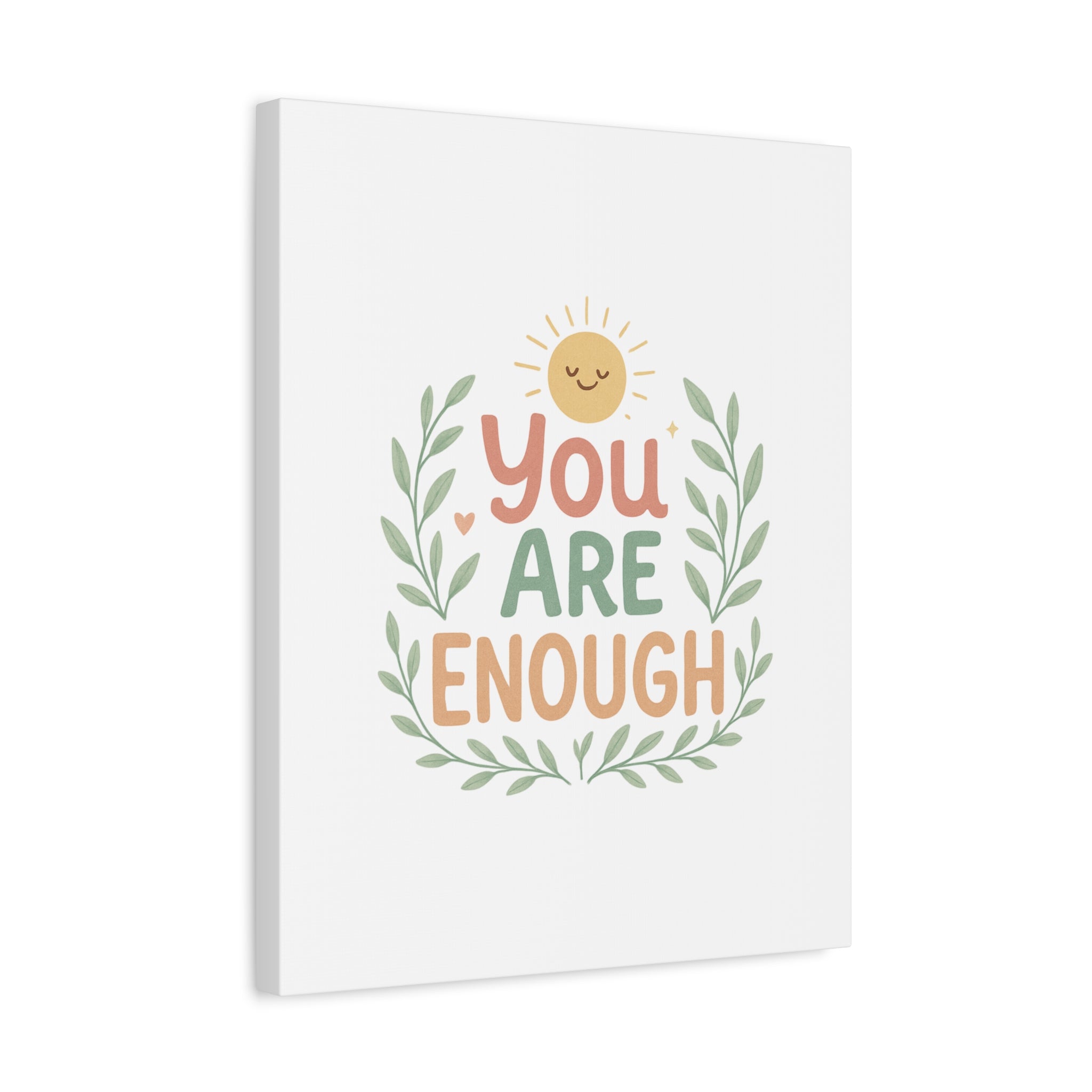 You Are Enough Canvas Wall Art — Positive Motivational Sun & Laurel Print
