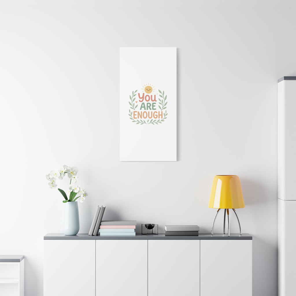 You Are Enough Canvas Wall Art — Positive Motivational Sun & Laurel Print