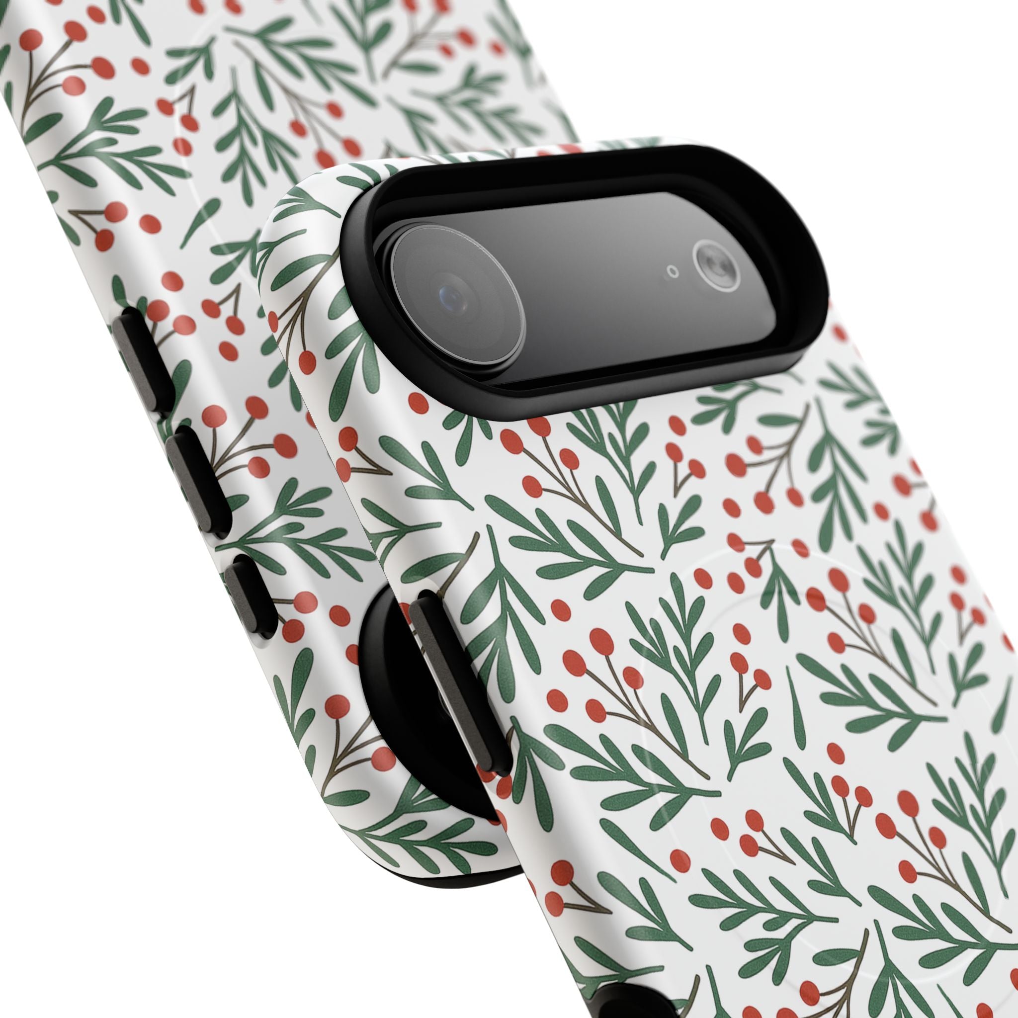 Magnetic Phone Case — Festive Holly & Berry Winter Floral